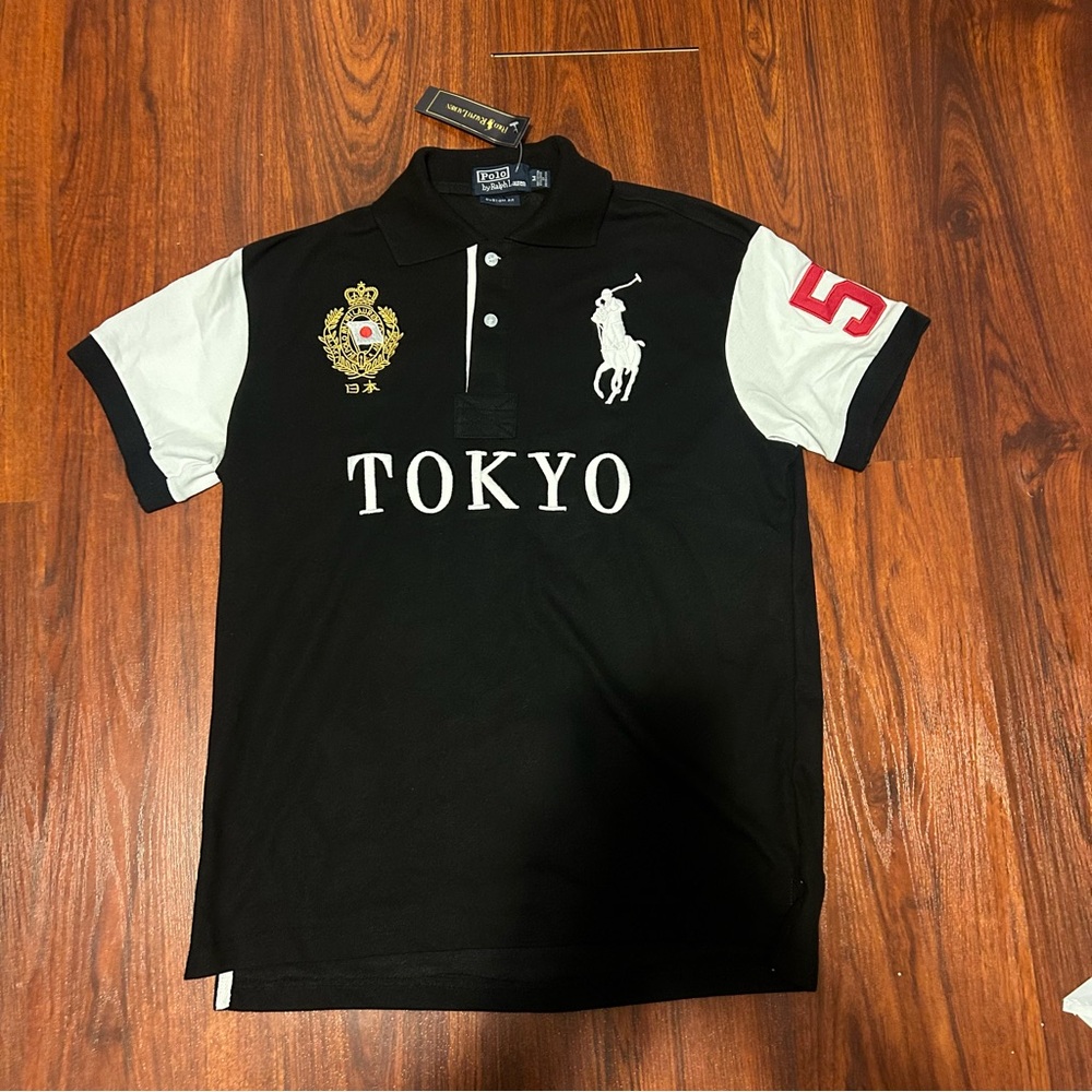 Ralph Lauren Black and White Polo Shirt with Red Accent